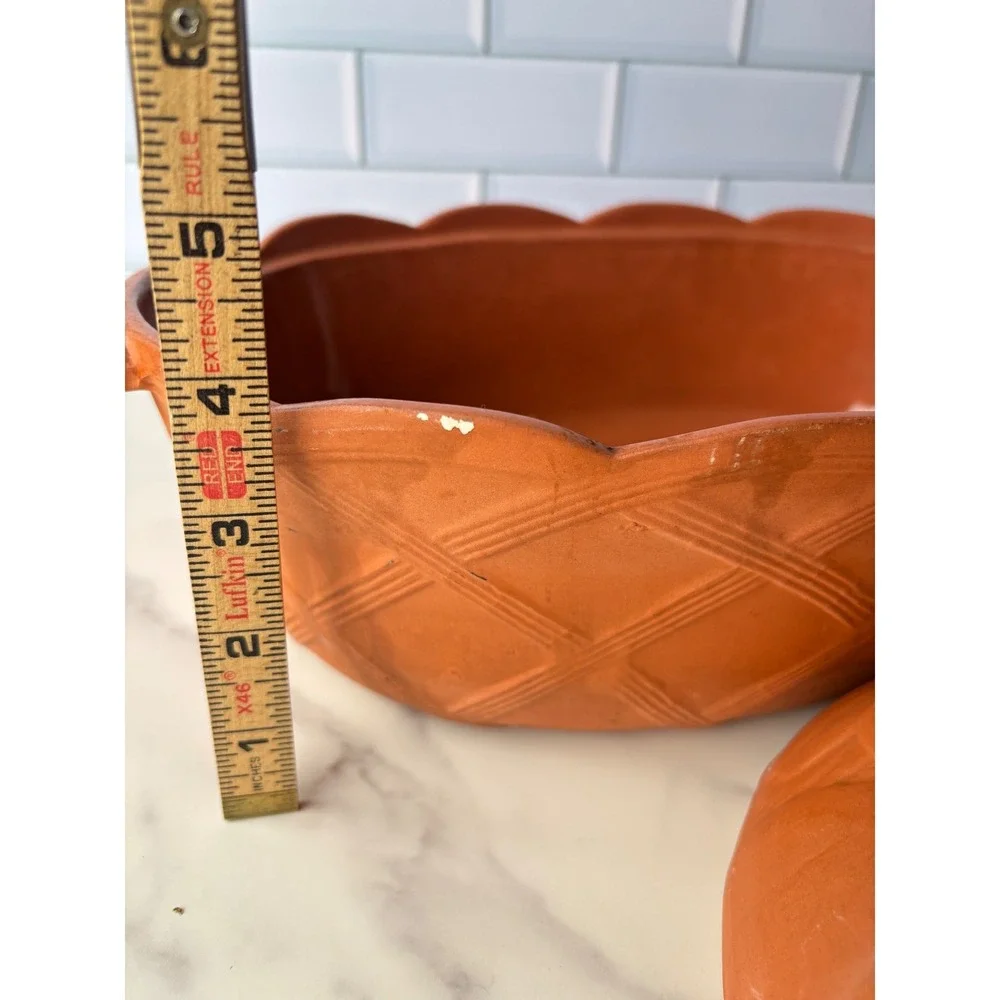 Vintage Terracotta Lidded Casserole Baker Vegetable Harvest Basketweave Oval‎